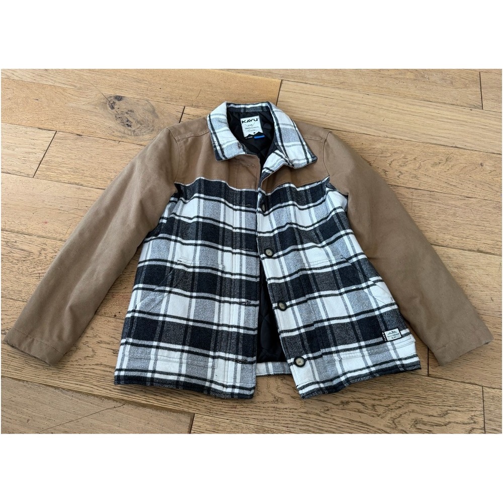 KAVU Highlands Plaid Contrast Sleeve Quilted Lined Shirt Jacket Button Up Size L